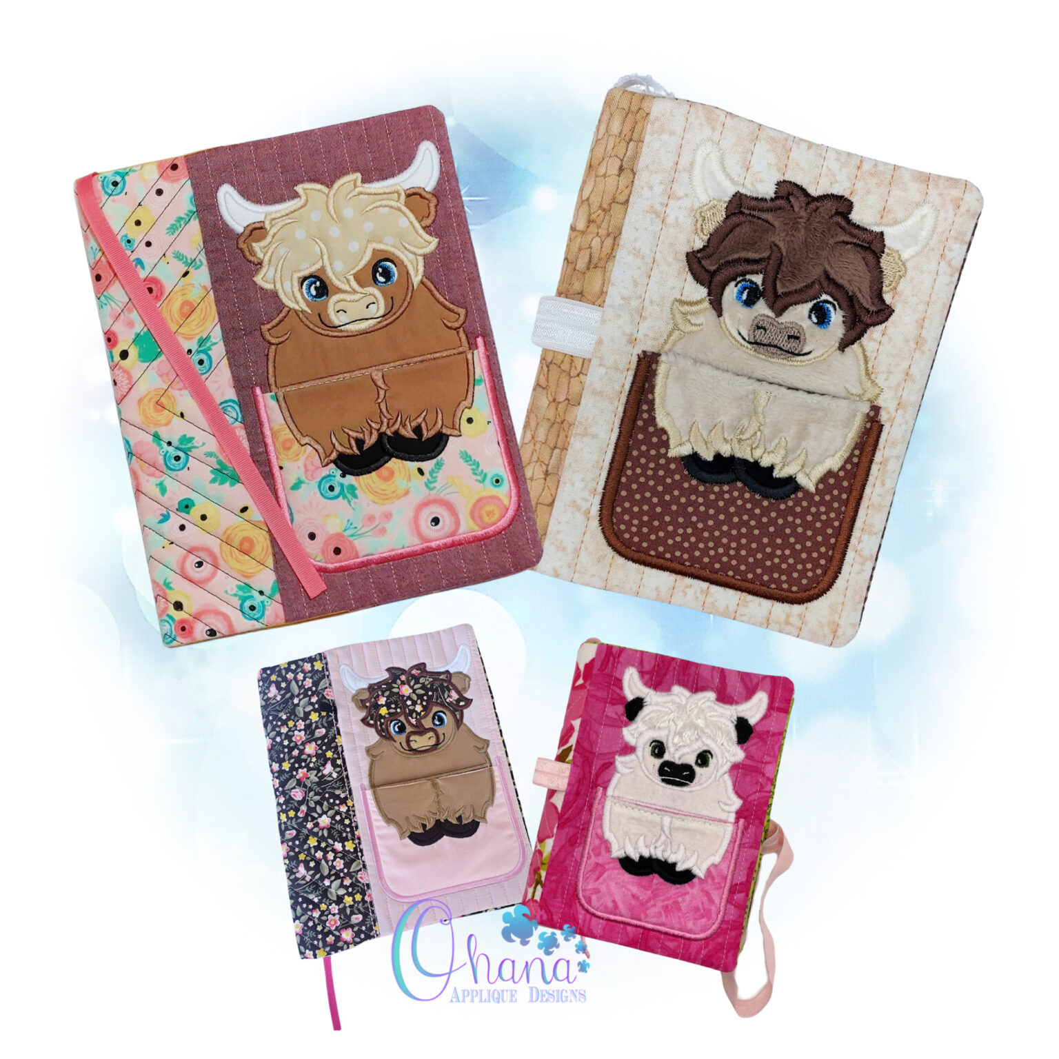 Pocket Highland Cow Notebook Cover Embroidery Design OAD