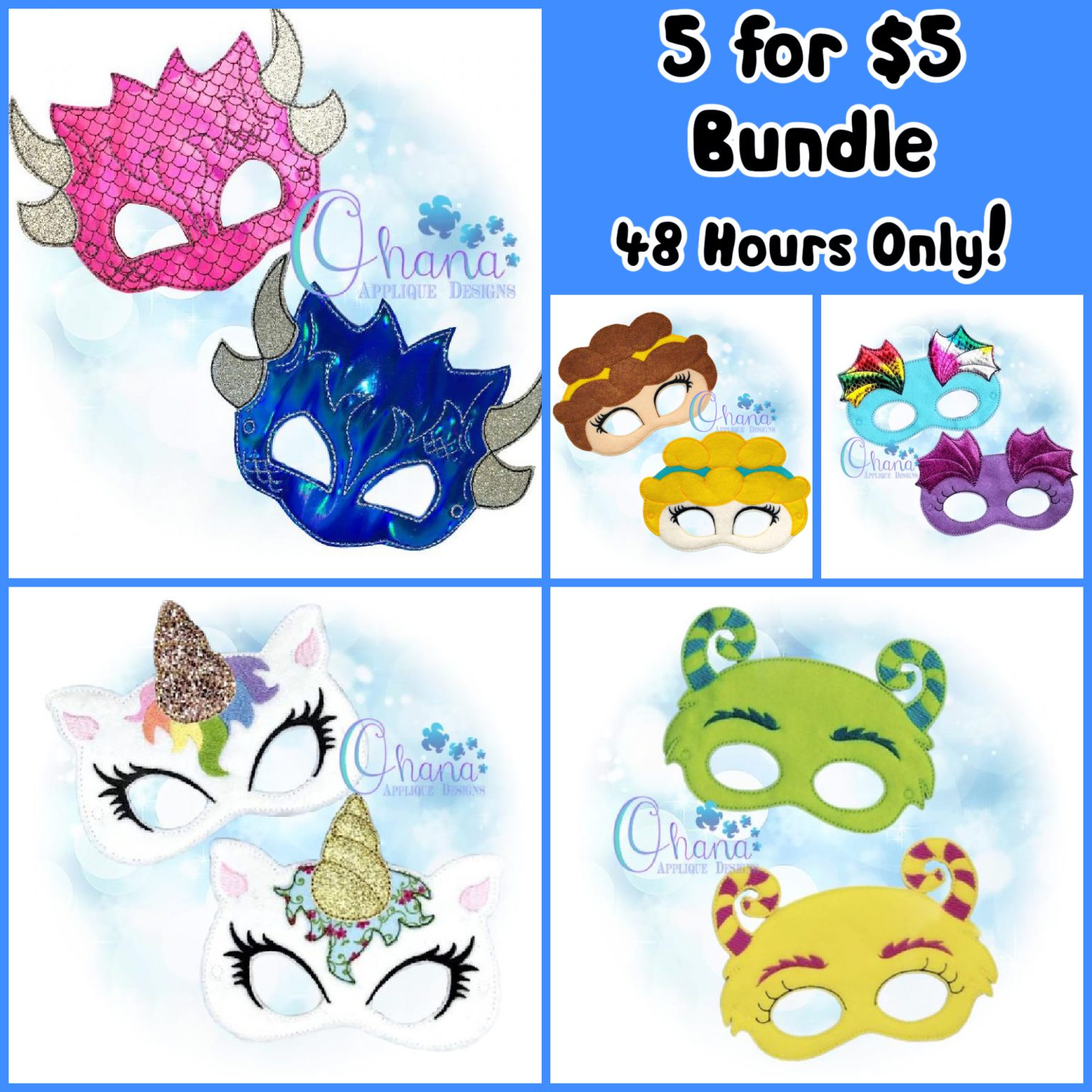 November 12th 2024 Mask Bundle 5 for 5 Ohana Applique Designs