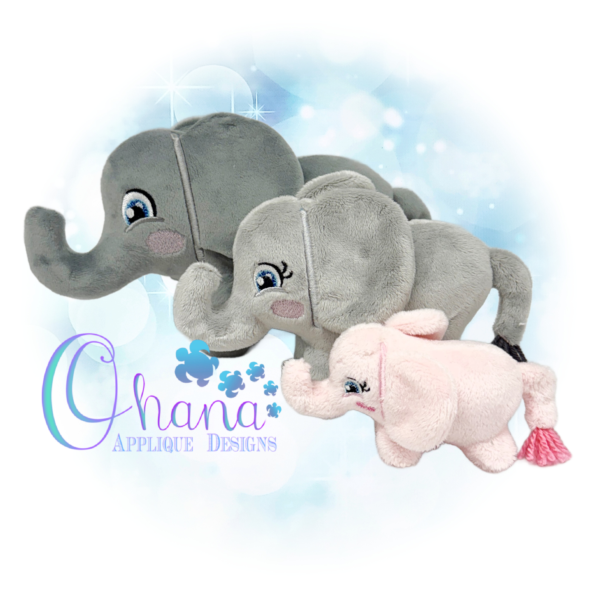 3D Standing Elephant Stuffie Embroidery
