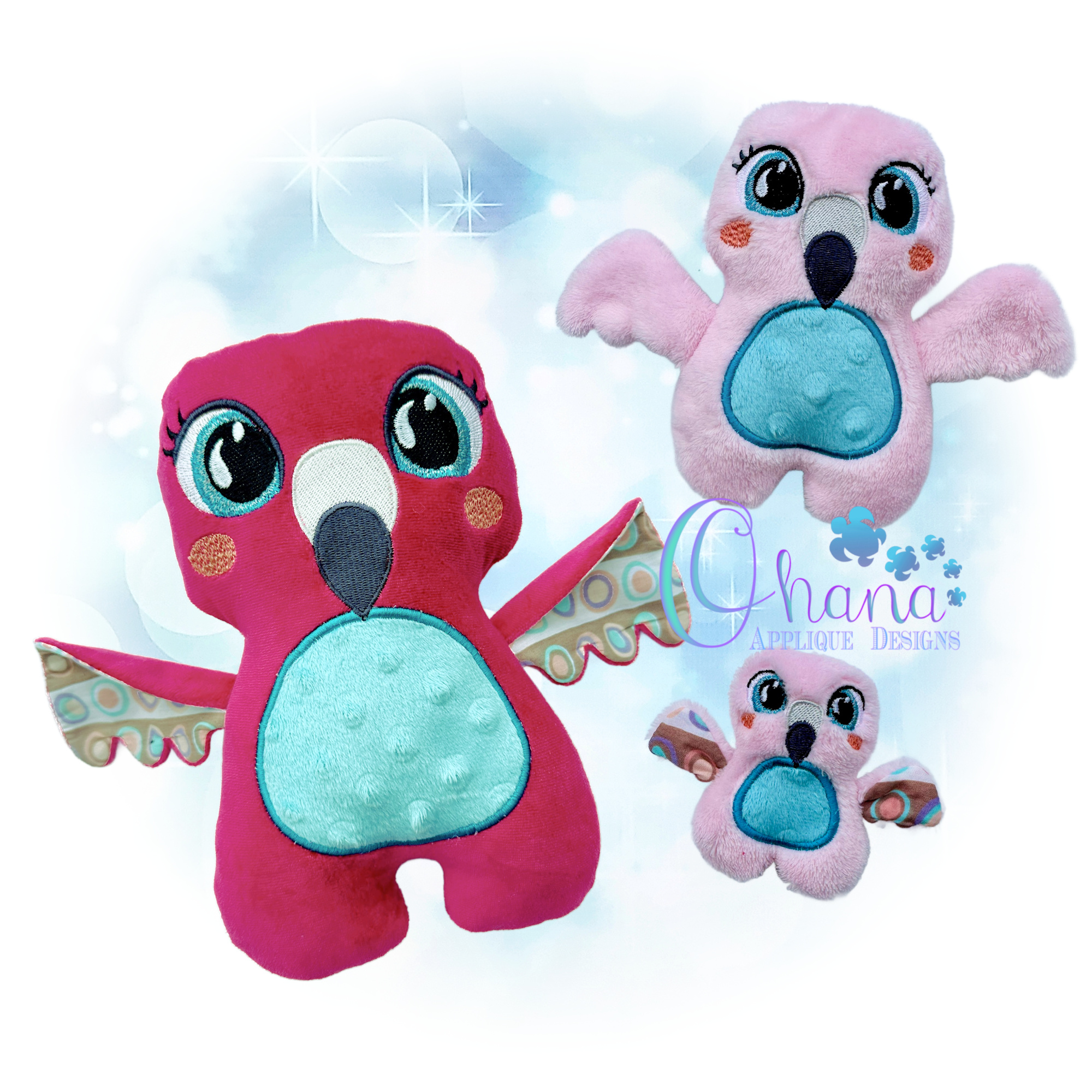 OAD 2512 Huggable Flamingo Stuffie 2000 MD Huggable Flamingo Stuffie Embroidery