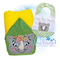 Floral Rhino Peeker Embroidery