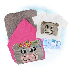 Floral Hippo Peeker Embroidery