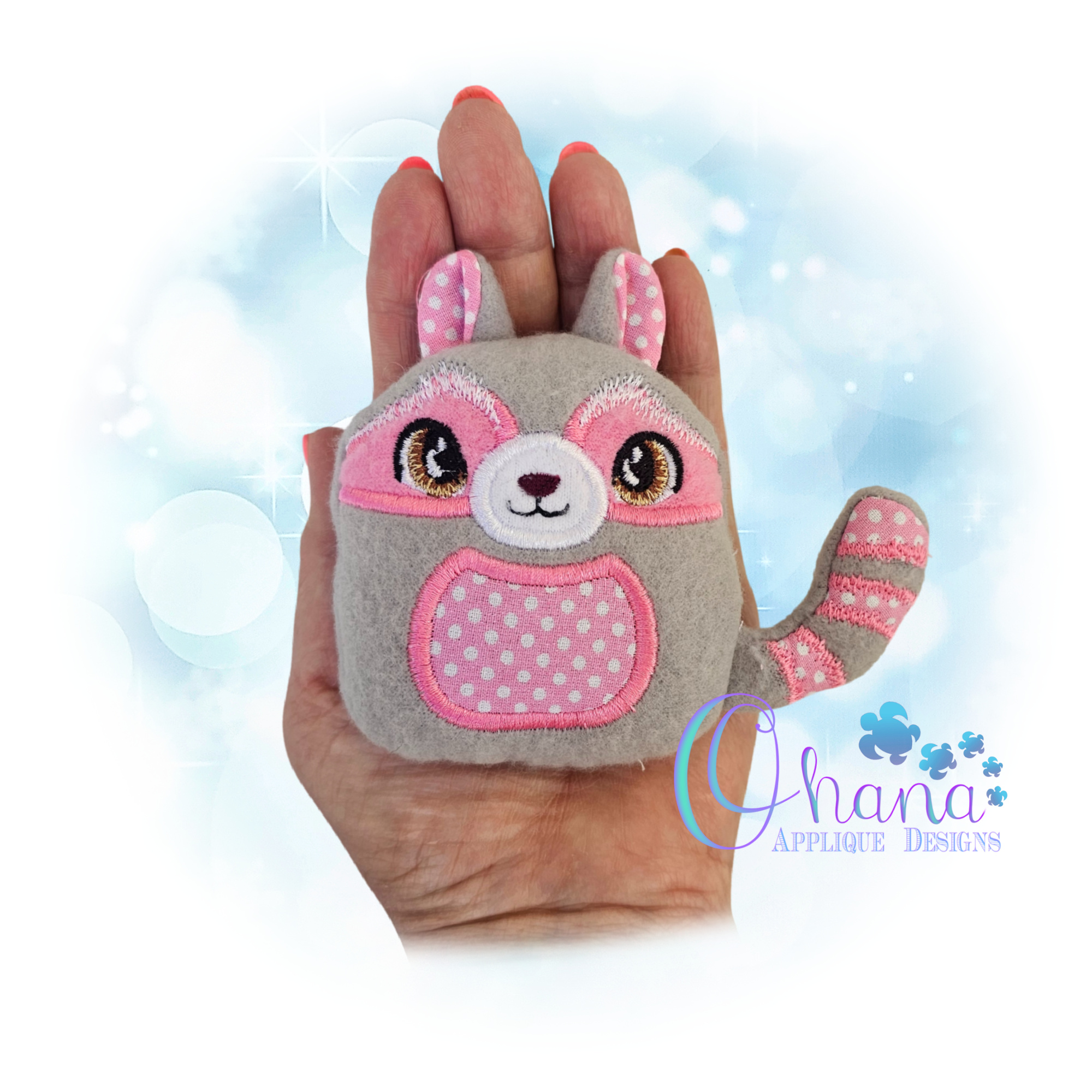 Raccoon Egglet Stuffie Embroidery