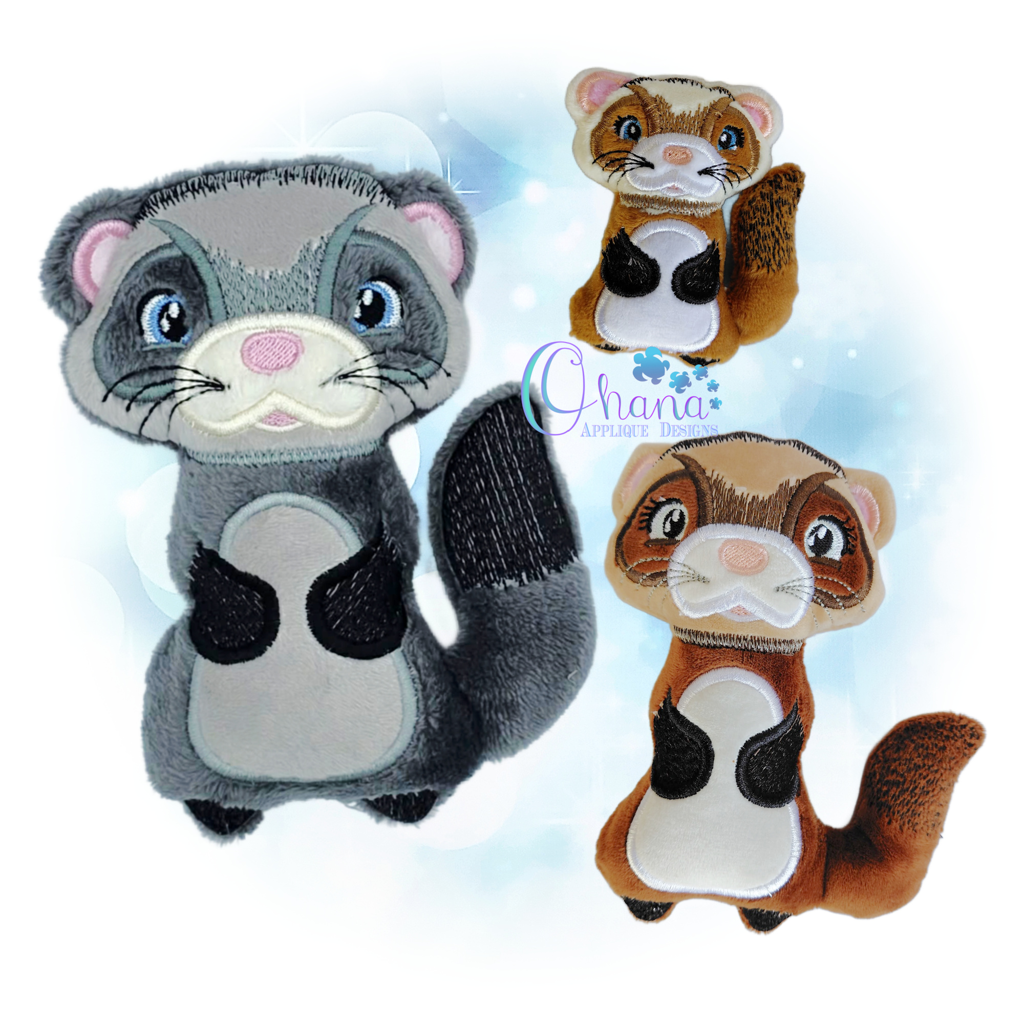 OAD 2606 Ferret Stuffie 2000 HK ME Finn Ferret Stuffie Embroidery